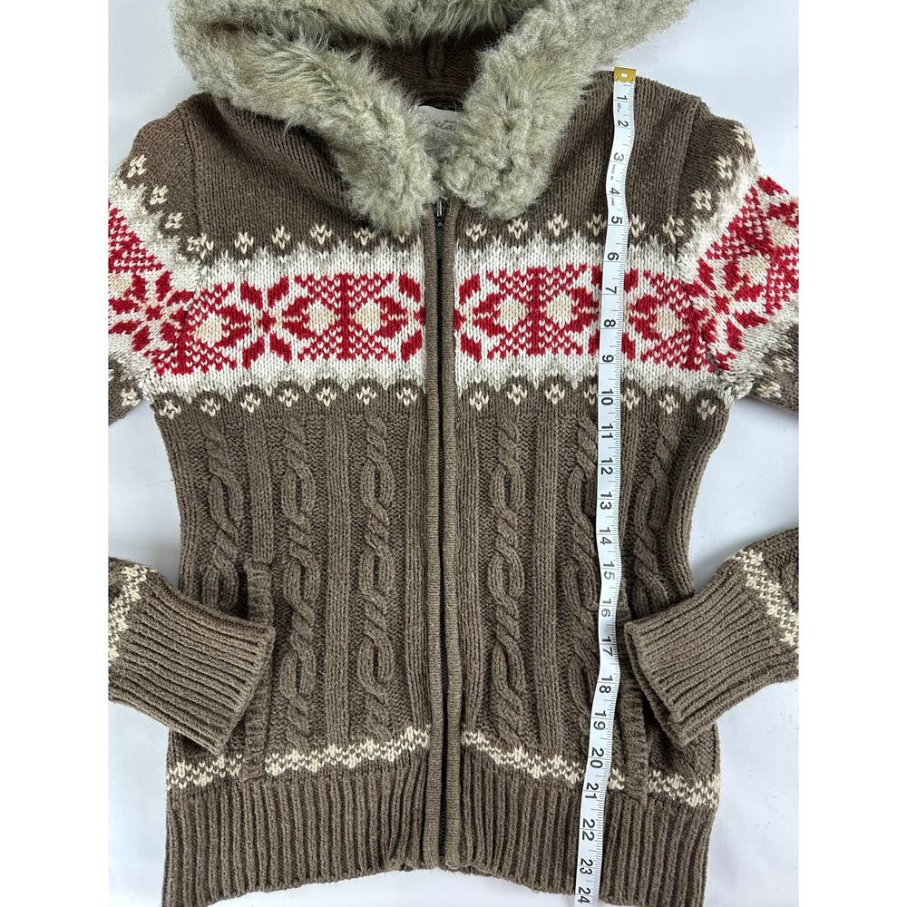 Y2K Aeropostale Fair Isle Knit Sweater Faux Fur Hood Bella Swan Twilightcore - M - Picture 11 of 11